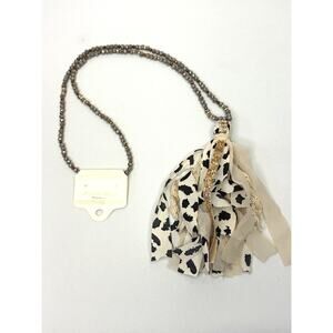 Ashlyn Rose Gray Beaded Long Necklace w Tassel Pendant Animal Print Glitter Boho